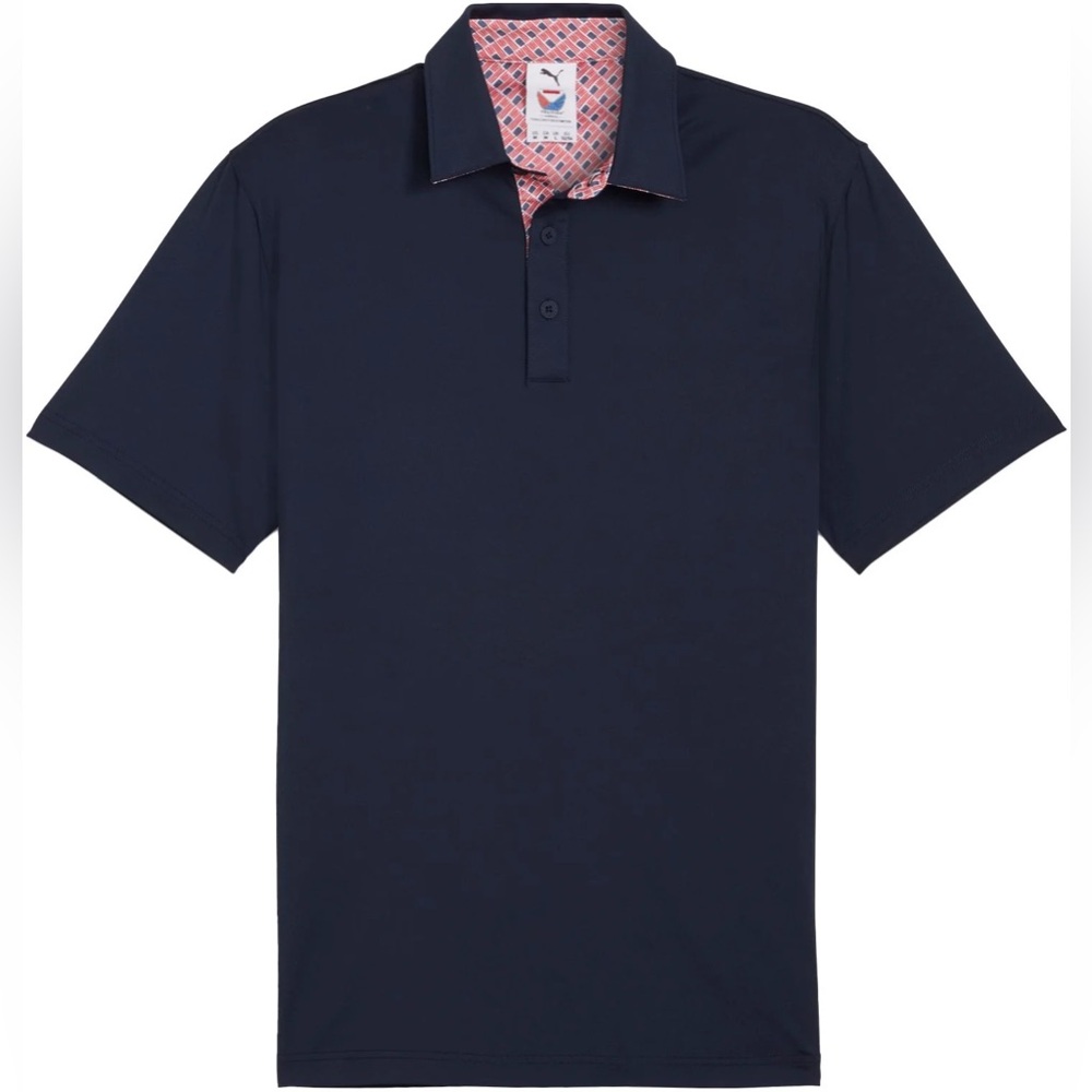 NWT PUMA Volition Navy Blue Golf Polo With American Flag Trim Size US M